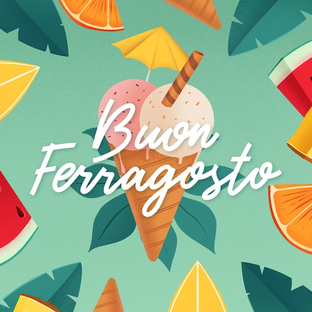 Vector gratuito letras de ferragosto dibujadas a mano con helado