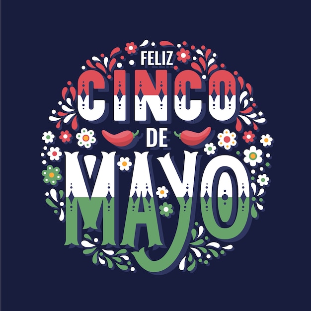 Vector gratuito letras florales del cinco de mayo