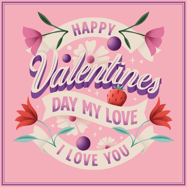 Vector gratuito letras florales del día de san valentín dibujadas a mano