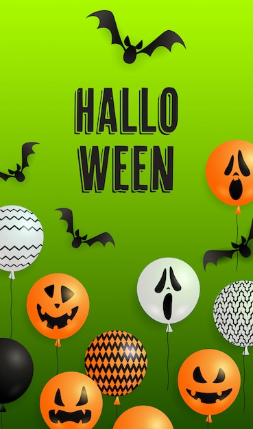 Vector gratuito letras de halloween con globos de calabaza y fantasmas