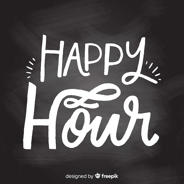 Letras de happy hour de diseño plano en pizarra