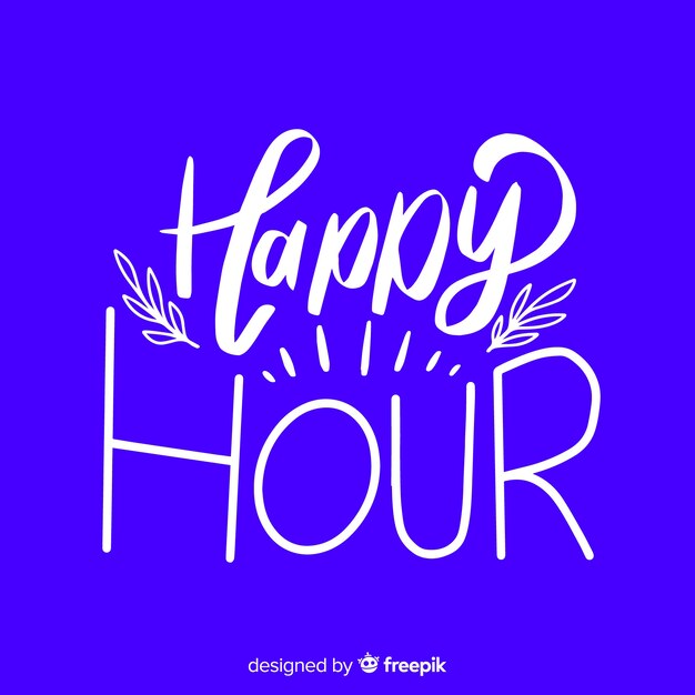 Letras de happy hour de diseño plano con ramas