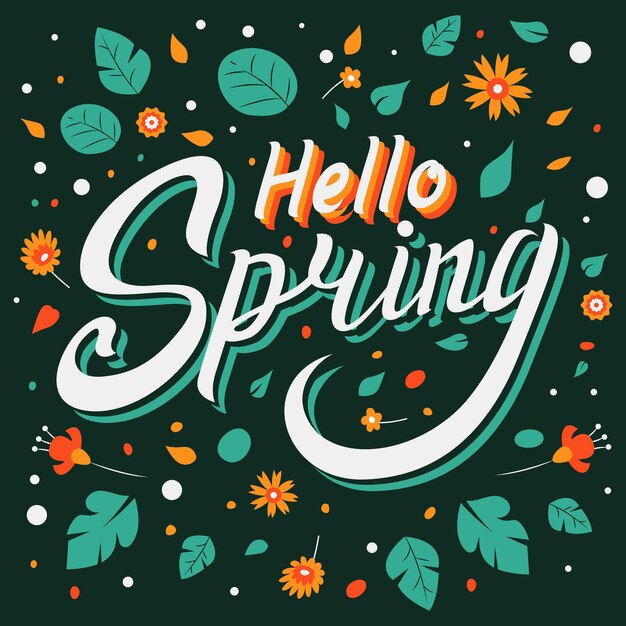 Letras hola primavera con flores