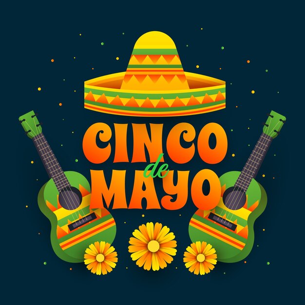 Letras ilustradas de cinco de mayo y sombrero