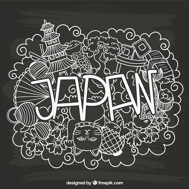 Letras japón con elementos esbozados