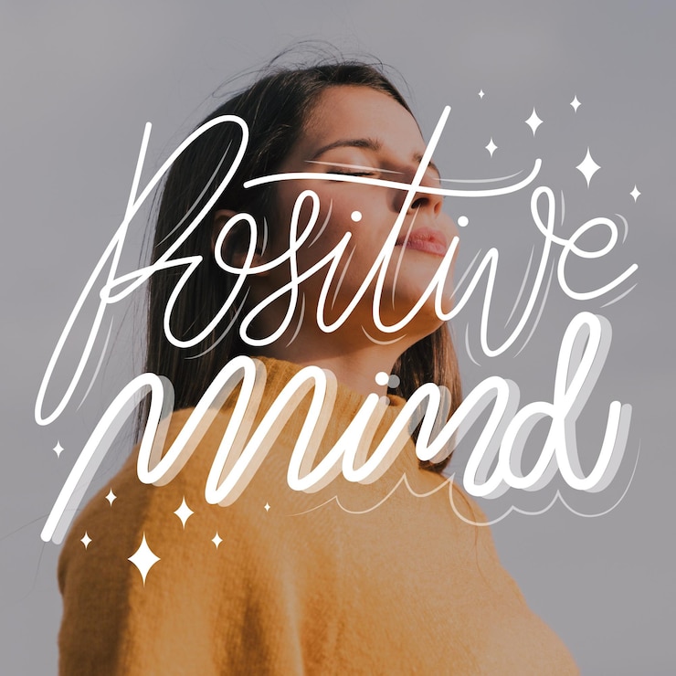 Vector gratuito letras de mente positiva con foto
