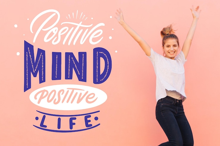 Vector gratuito letras de mente positiva con foto