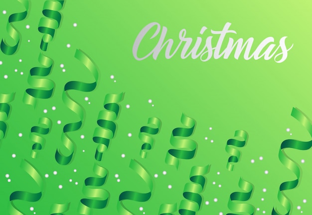 Vector gratuito letras de navidad sobre fondo verde con serpentinas