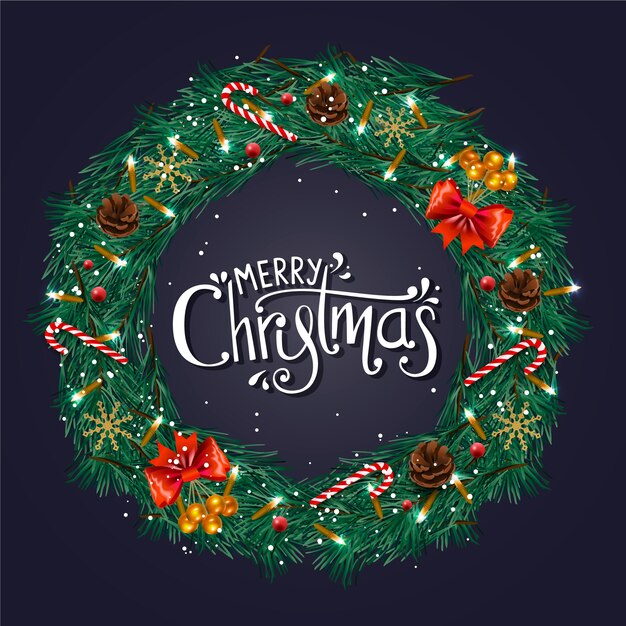 Letras navideñas con elementos realistas