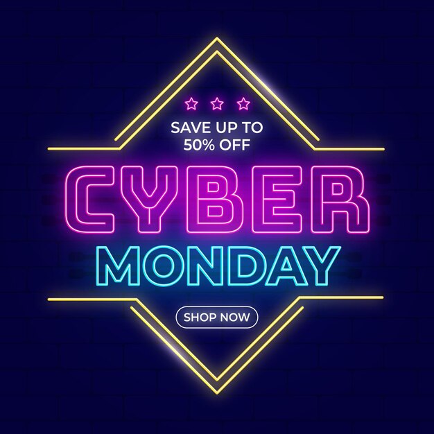 Letras de neón planas de cyber monday