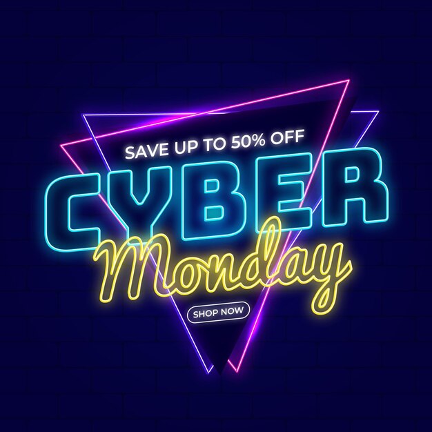 Letras de neón planas de cyber monday