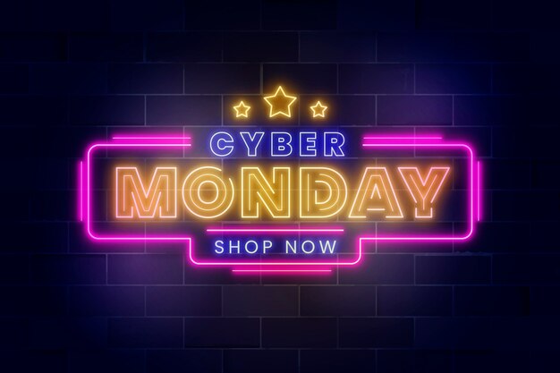 Letras de neón realista de cyber monday