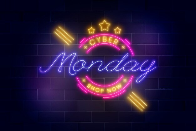 Letras de neón realista de cyber monday