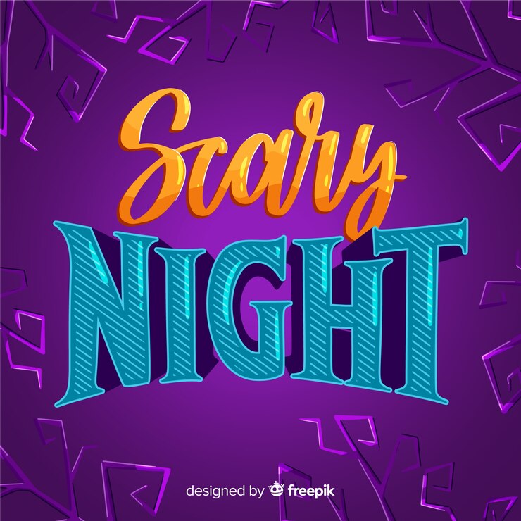 Vector gratuito letras de noche de miedo naranja y azul