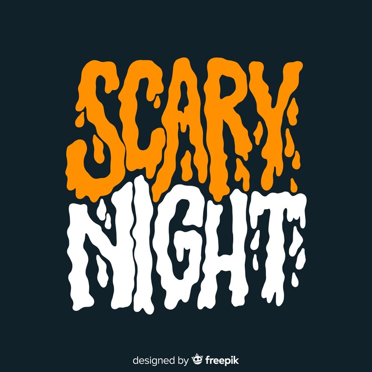 Vector gratuito letras de noche de miedo naranja y blanco
