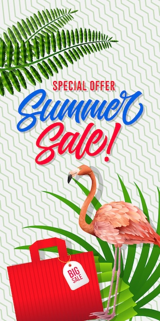Letras de oferta especial de venta de verano con bolsa de compras. oferta de verano o publicidad de venta