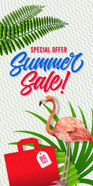 Letras de oferta especial de venta de verano con bolsa de compras. Oferta de verano o publicidad de venta