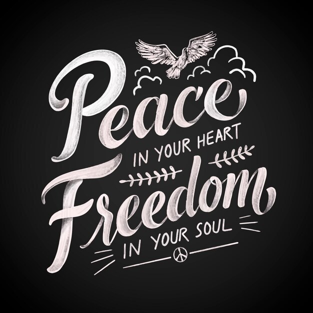 Letras de paz y libertad dibujadas a mano
