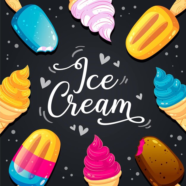 Letras de pizarra de helado dibujado a mano