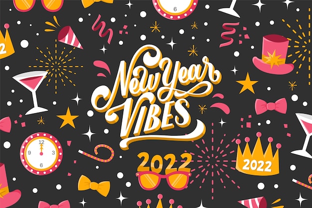 Letras planas de celebración de año nuevo