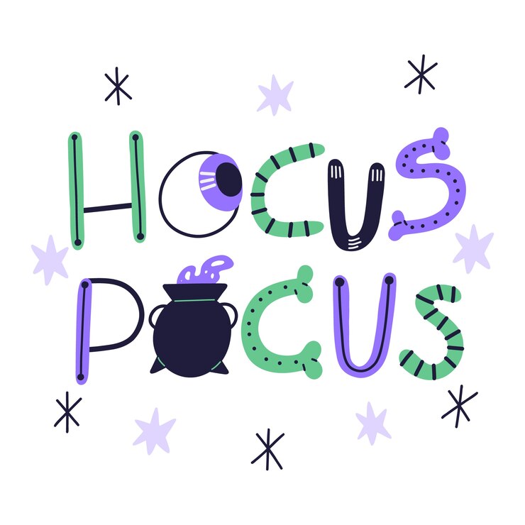 Vector gratuito letras planas de hocus pocus de halloween