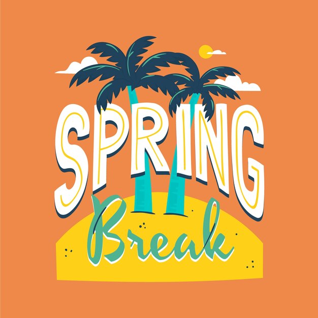 Letras planas de vacaciones de primavera