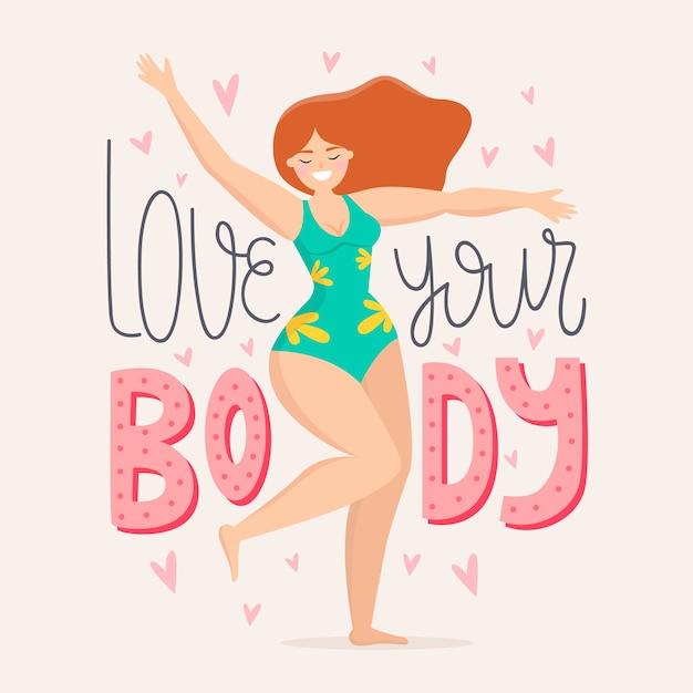 Vector gratuito letras positivas del cuerpo con mujer