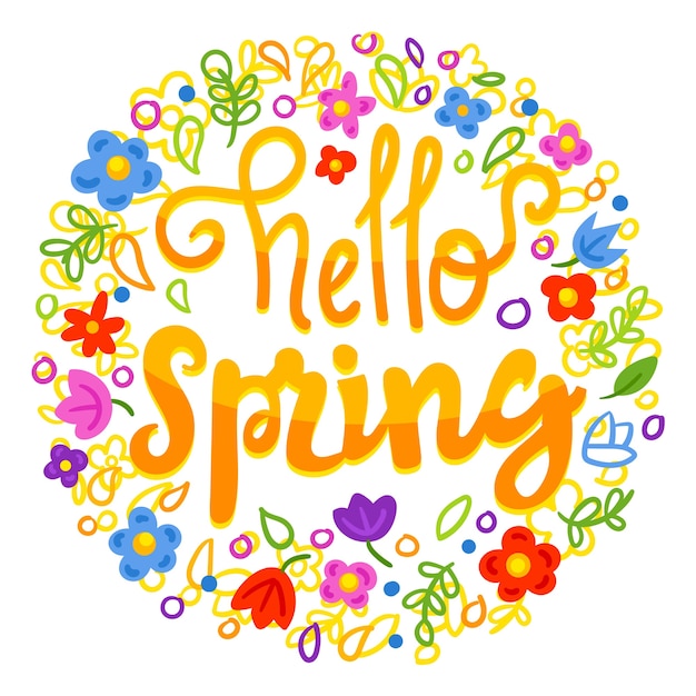 Vector gratuito letras de primavera con decoración colorida