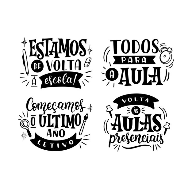 Letras de regreso a la escuela en la colección de pegatinas portuguesas