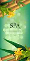Vector gratuito letras de spa, flores amarillas y bambú. cartel publicitario de salón de spa