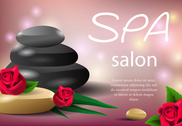 Letras de spa salón con luces borrosas en el fondo.