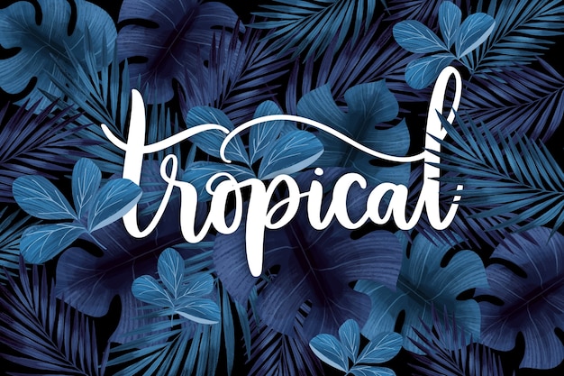 Letras tropicales con hojas o flores.