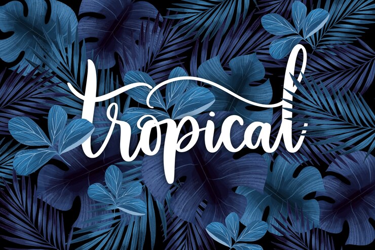 Vector gratuito letras tropicales con hojas o flores.