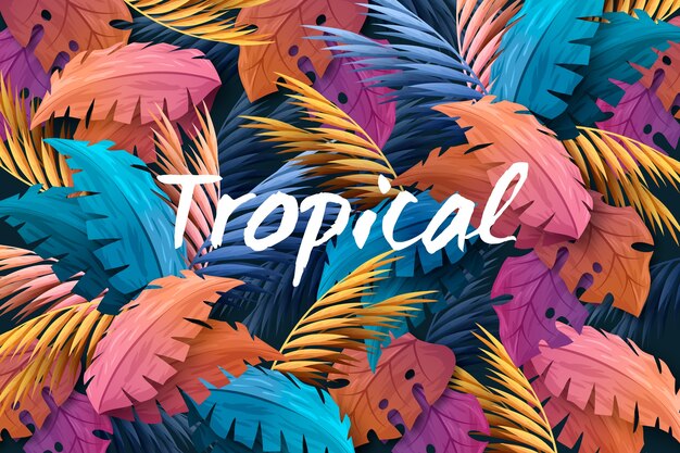 Letras tropicales con hojas o flores.