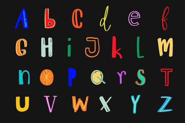 Letras vector conjunto colorido estilo doodle de fuente