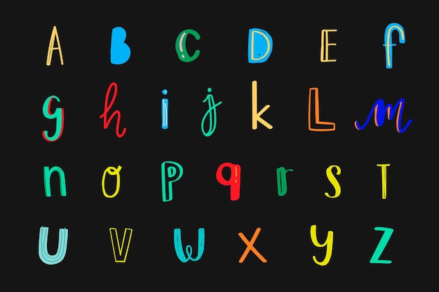 Letras vector conjunto colorido estilo doodle de fuente