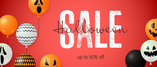 Letras de venta de Halloween y globos fantasma