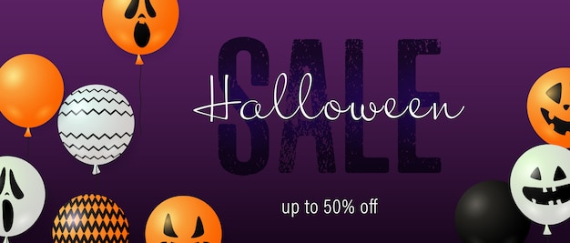 Vector gratuito letras de venta de halloween con globos fantasma