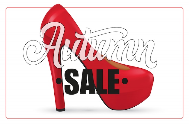 Vector gratuito letras de venta de otoño en marco con zapatos de tacón de mujer