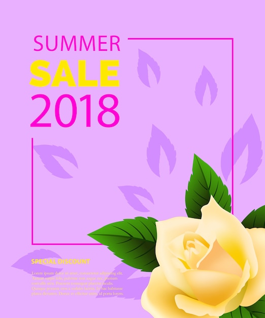 Letras de venta de verano en marco con rosa. oferta de verano o publicidad de venta