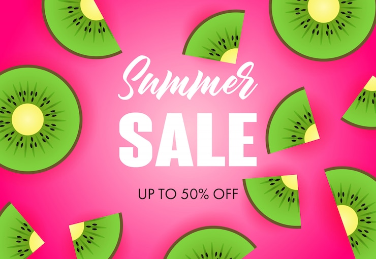 Vector gratuito letras de venta de verano con rodajas de kiwi