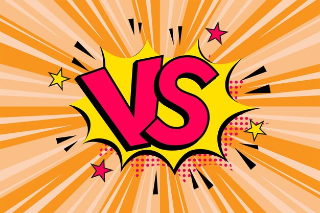 Las letras Versus VS luchan en un diseño de estilo cómic plano con medios tonos, relámpagos.