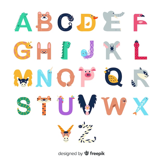 Letras de la A a la Z con lindas formas de animales
