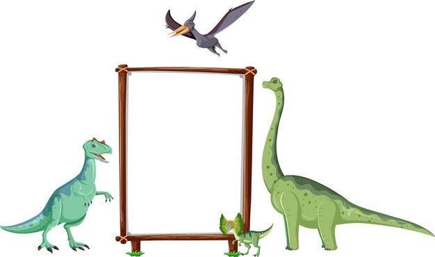 Letrero y dinosaurio sobre fondo blanco.