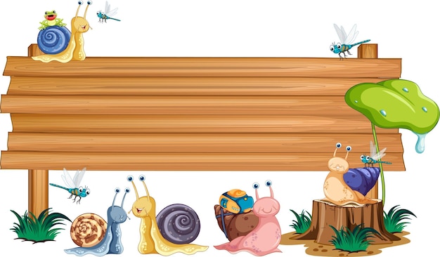 Vector gratuito letrero de madera en blanco con dibujos animados de caracol