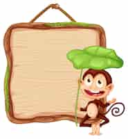 Vector gratuito letrero de madera en blanco con lindo mono
