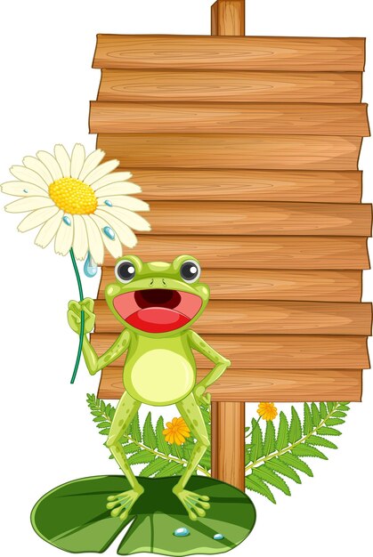Letrero de madera en blanco con ranas