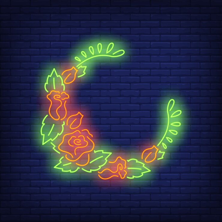 Vector gratuito letrero de neón de corona floral semicircular