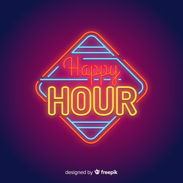 Letrero de neón cuadrado happy hour