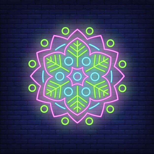 Letrero de neón floral patrón mandala redondo